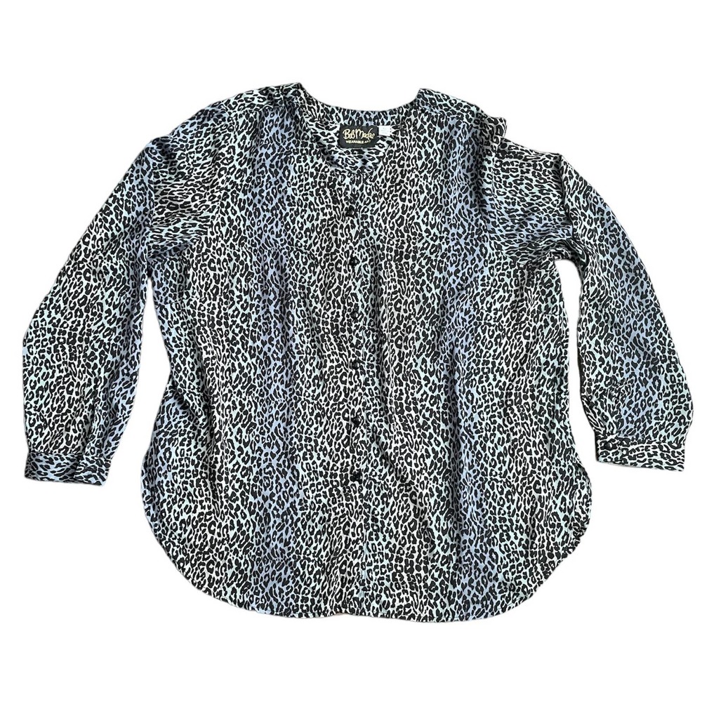 Bob Mackie Wearble Art Long Sleeve Button Up Womens Lightweight Cheetah Top XL